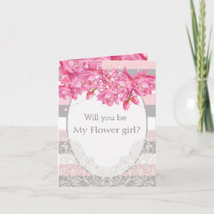 Elegant Pink and Grey Floral Lace Wedding Thank You Card