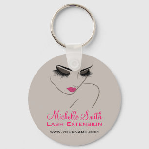 Elegant Pink and Grey Lash Extension Beauty Salon  Key Ring