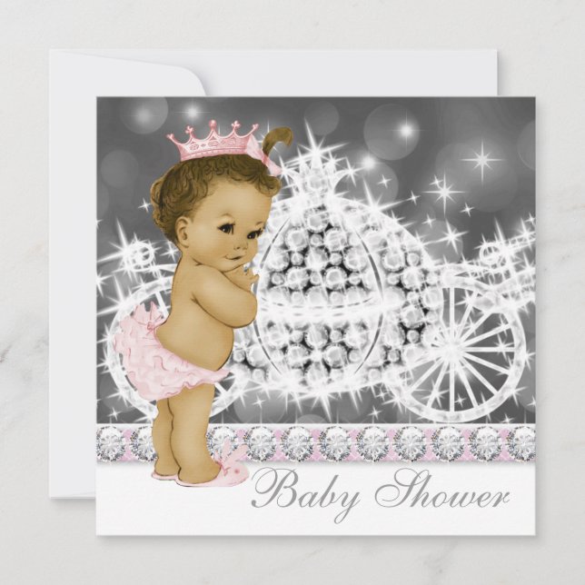 Elegant Pink and Grey Princess Baby Shower Invitation (Front)