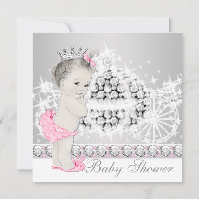 Elegant Pink and Grey Princess Baby Shower Invitation (Front)