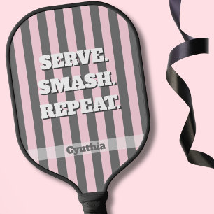 Elegant Pink and Grey stripes Minimalist Custom Pickleball Paddle