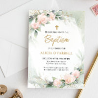 Elegant Pink And Grey Watercolor Flowers Baptism
