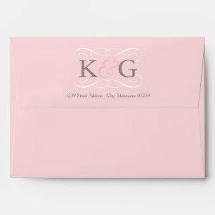 Elegant Pink and Grey Wedding Monogram Envelope