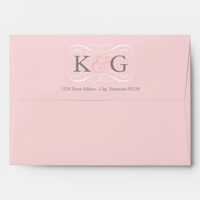 Elegant Pink and Grey Wedding Monogram Envelope (Back (Top Flap))