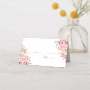Elegant Pink and Ivory Rose Wedding Place Card