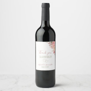 Elegant Pink and Ivory Rose Wedding Wine Label
