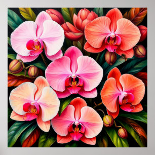 Elegant Pink and Orange Orchid Flowers Arrangement Poster