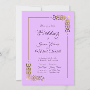 Elegant Pink and Ornate Gold Lace Church Wedding Invitation