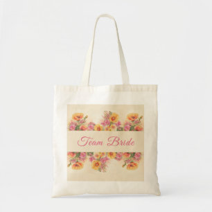 Elegant Pink And Peach Floral Bridesmaid Tote Bag