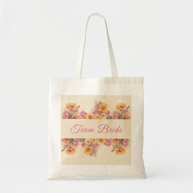 Elegant Pink And Peach Floral Bridesmaid  Tote Bag (Front)