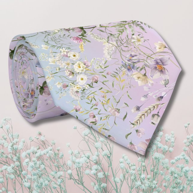 Elegant Pink and Periwinkle Floral Wedding Necktie (Creator Uploaded)