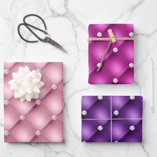 Elegant Pink and Purple Diamond Tufted Patterns Wrapping Paper Sheet
