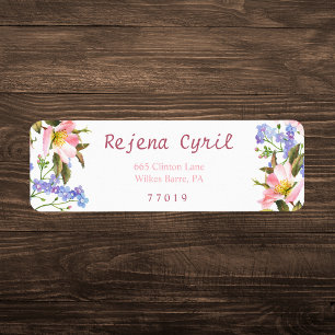 Elegant Pink and Purple Floral Border Return Address Label