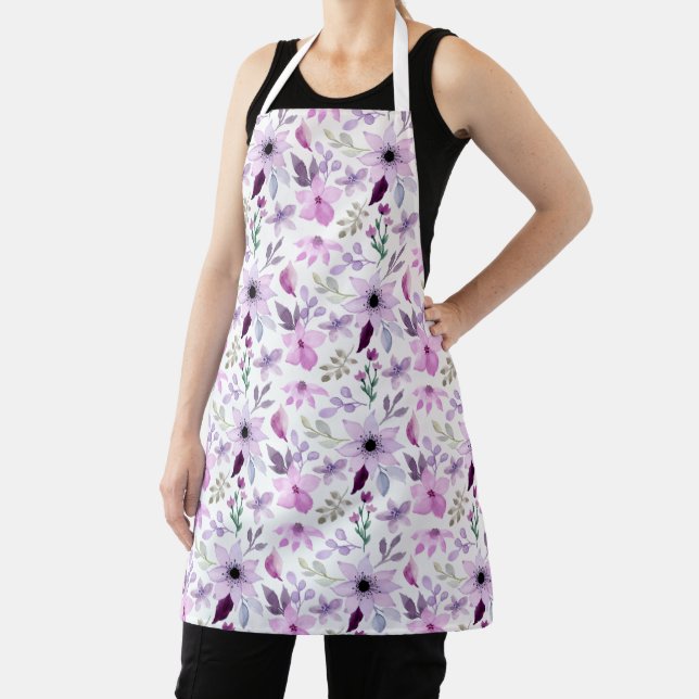 Elegant Pink and Purple Flower Pattern Apron (Insitu)