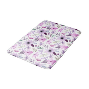Elegant Pink and Purple Flower Pattern Bath Mat
