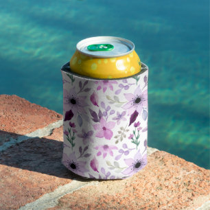 Elegant Pink and Purple Flower Pattern Can Cooler
