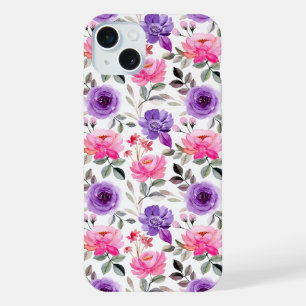 Elegant Pink and Purple Flower Pattern Case-Mate i iPhone 15 Plus Case