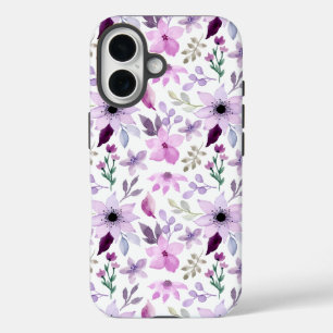 Elegant Pink and Purple Flower Pattern iPhone 16 Case