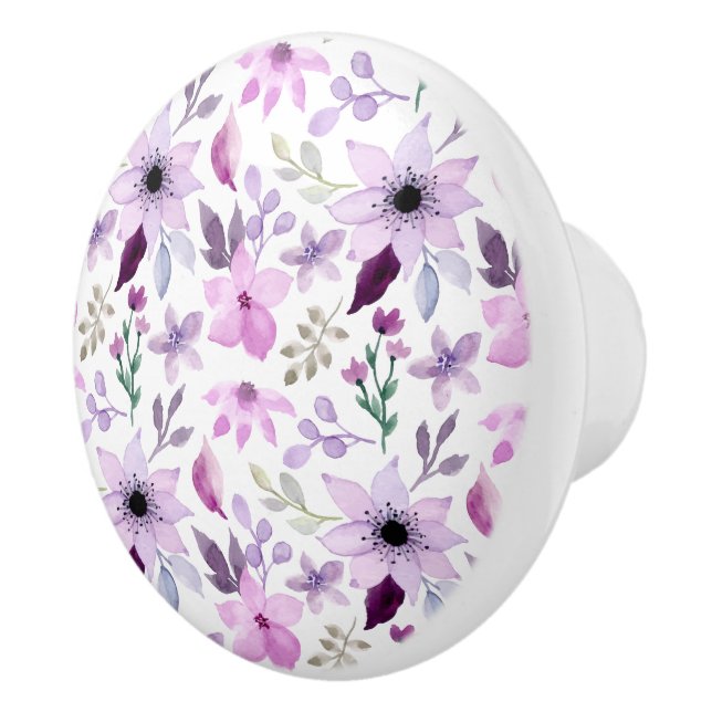 Elegant Pink and Purple Flower Pattern Ceramic Knob (Right)