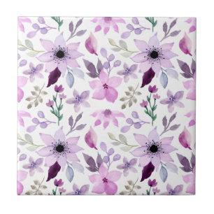 Elegant Pink and Purple Flower Pattern Ceramic Tile