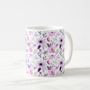 Elegant Pink and Purple Flower Pattern Coffee Mug