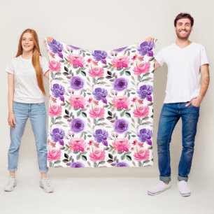 Elegant Pink and Purple Flower Pattern Fleece Blan Blanket