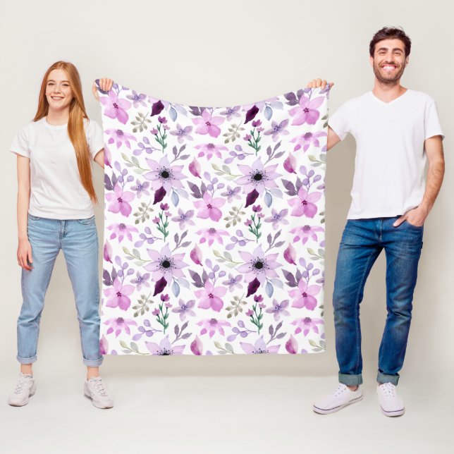 Elegant Pink and Purple Flower Pattern Fleece Blanket (In Situ)