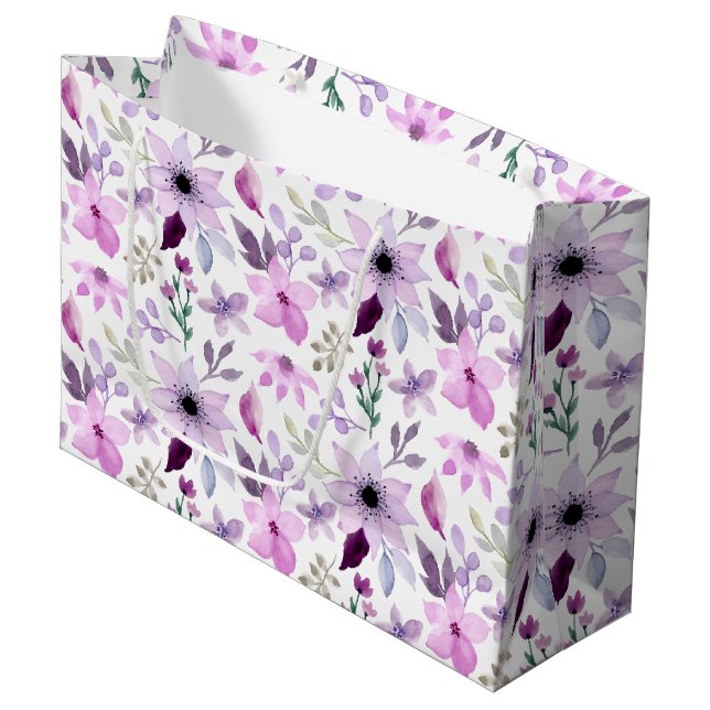 Elegant Pink and Purple Flower Pattern Large Gift Bag (Front Angled)