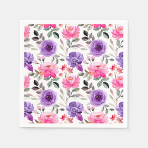 Elegant Pink and Purple Flower Pattern Napkins