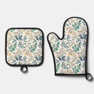 Elegant Pink and Purple Flower Pattern Oven Mitt & Pot Holder Set