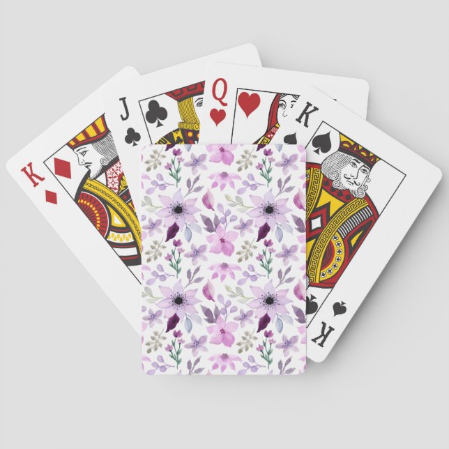 Elegant Pink and Purple Flower Pattern Playing Cards (Back)