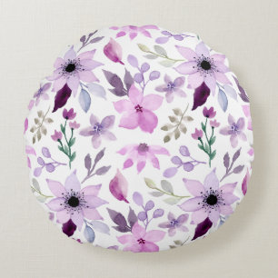 Elegant Pink and Purple Flower Pattern Round Cushion