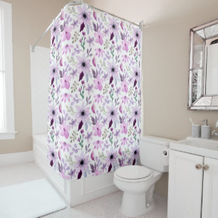 Elegant Pink and Purple Flower Pattern Shower Curtain