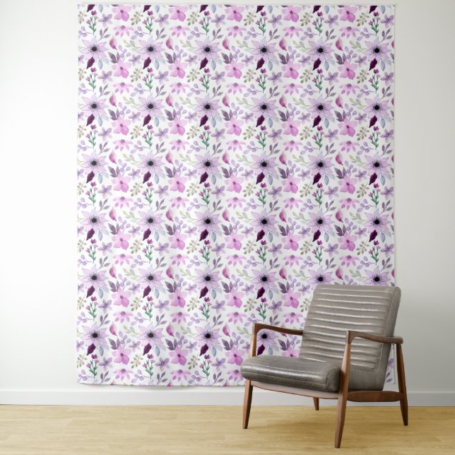 Elegant Pink and Purple Flower Pattern Tapestry (In Situ)