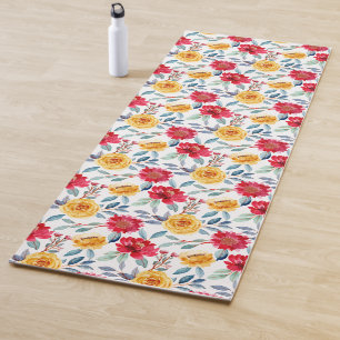 Elegant Pink and Purple Flower Pattern Yoga Mat