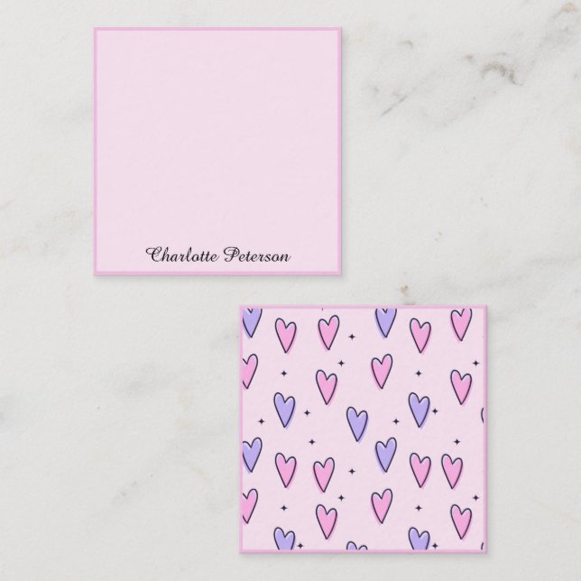 Elegant Pink And Purple Heart Monogram Card (Front/Back)
