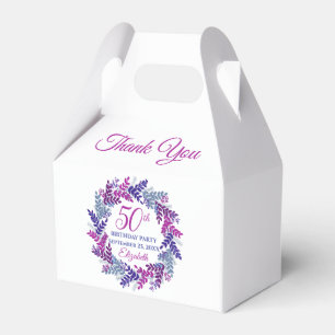 Elegant Pink and Purple Wreath 50th Birthday Party Favour Box