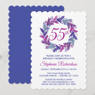 Elegant Pink and Purple Wreath 55th Birthday Invitation