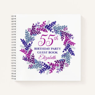 Elegant Pink and Purple Wreath 55th Birthday Party Notebook