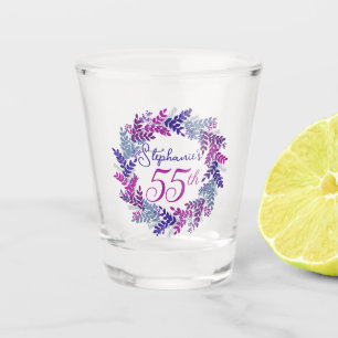 Elegant Pink and Purple Wreath 55th Birthday Party Shot Glass