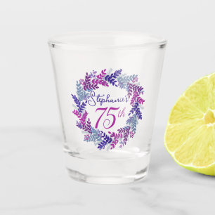 Elegant Pink and Purple Wreath 75th Birthday Party Shot Glass