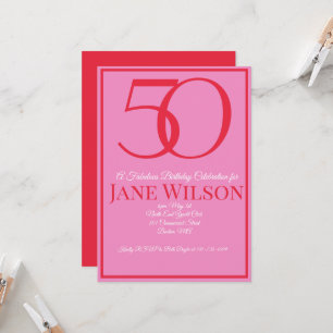 Elegant Pink and Red 50th Birthday Party Invitation