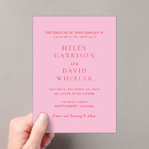 Elegant Pink and Red Classic Wedding Acrylic Invitations