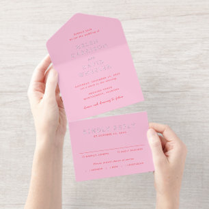 Elegant Pink and Red Classic Wedding All In One Invitation