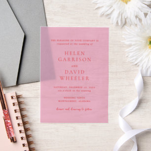 Elegant Pink and Red Classic Wedding Vellum Invitations