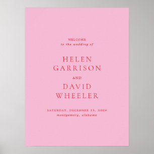 Elegant Pink and Red Classic Wedding Welcome Sign