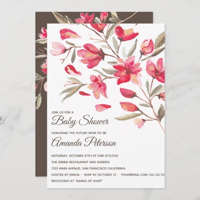 Elegant Pink and Red flowers in bloom  Baby Shower Invitation (Front/Back)