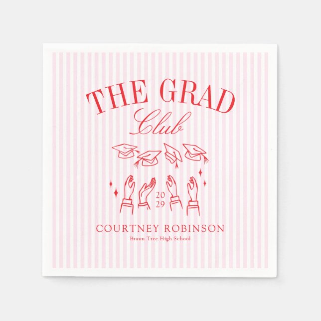 Elegant Pink and Red Grad Club Graduation Napkin (Front)