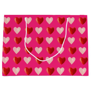 Elegant Pink and Red Hearts on Magenta Pink Large Gift Bag