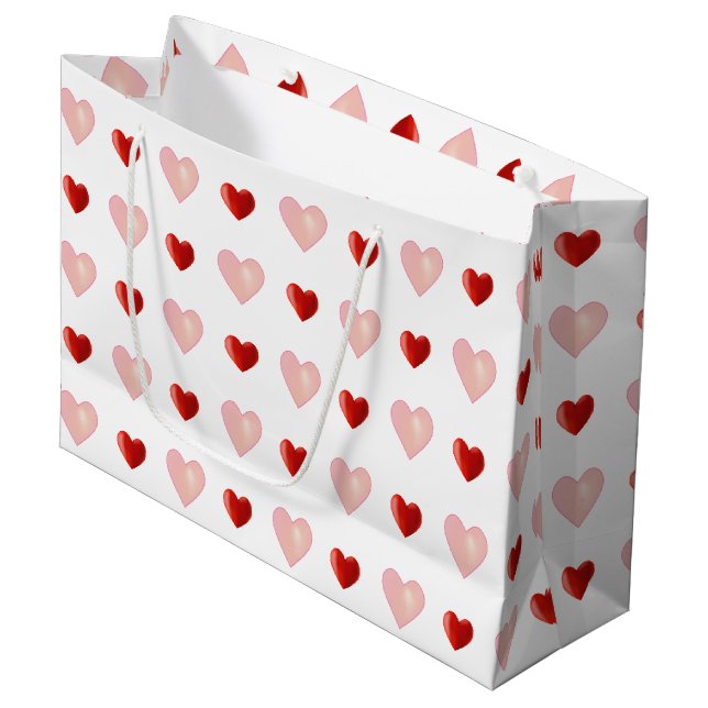 Elegant Pink and Red Hearts on White  Large Gift Bag (Front Angled)